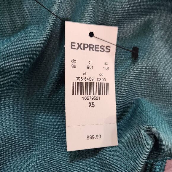 Express Green Velvet Ribbed Wrap Top NWT Size XS Dressy Green Velvet Top - Picture 8 of 10